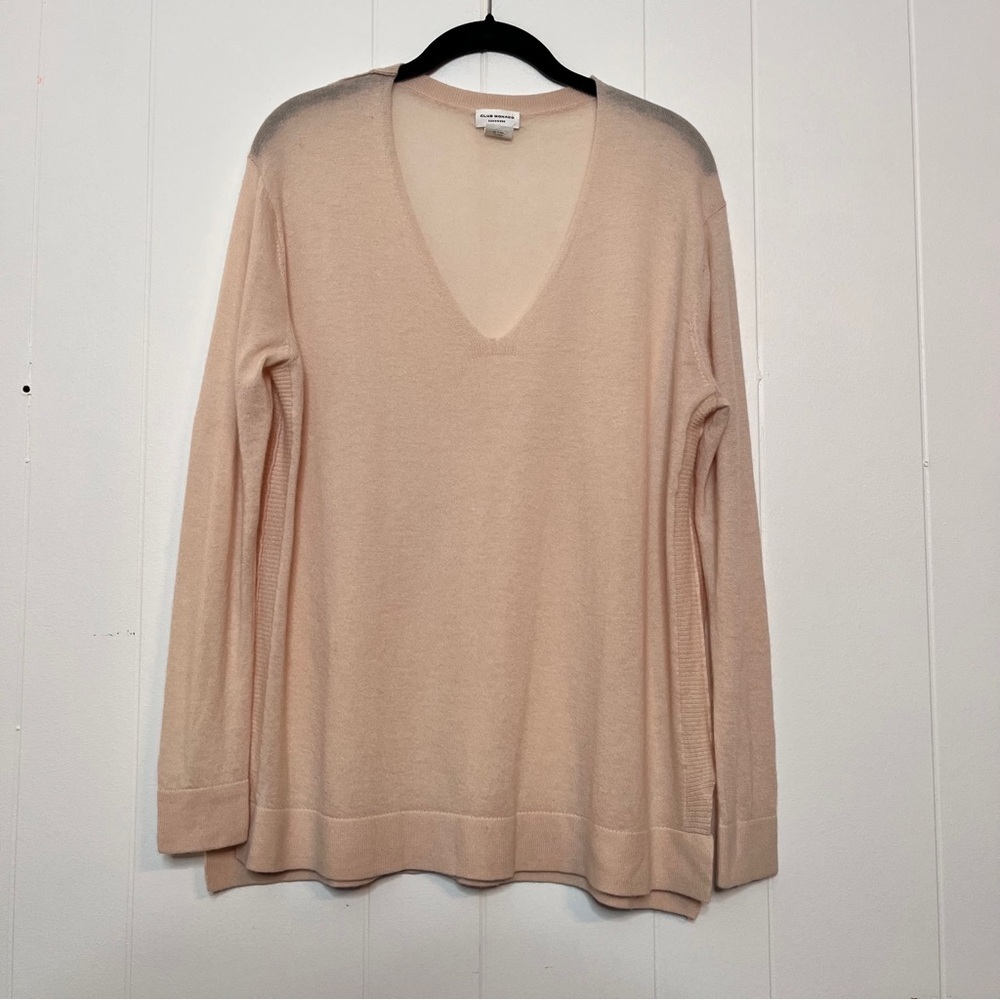 Club Monaco Cashmere Elegant Cream V-Neck Sweater Long Sleeve Loose Size M